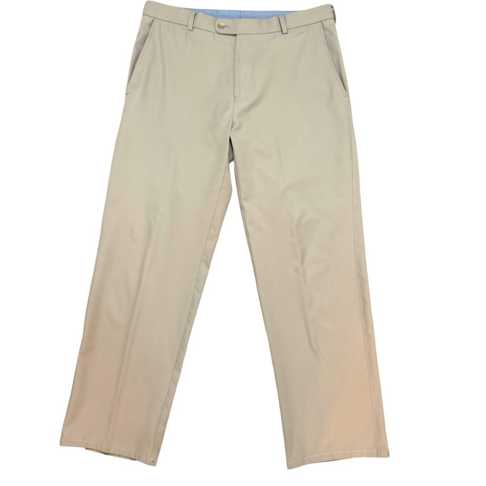 Men's Peter Millar Flat front khaki Tan Pants size 33 x 30 excellent  condition - Picture 2 of 7